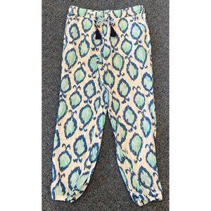 Lilly Pulitzer Piper Jogger Pants Pull On Tassel Tie Blue Teal White Size XS